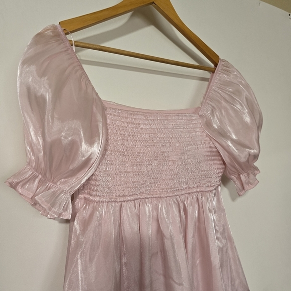 ​Thirty Thirty Pink Satin Puff Sleeve Mini Dress Coquette Babydoll XL - Picture 8 of 10